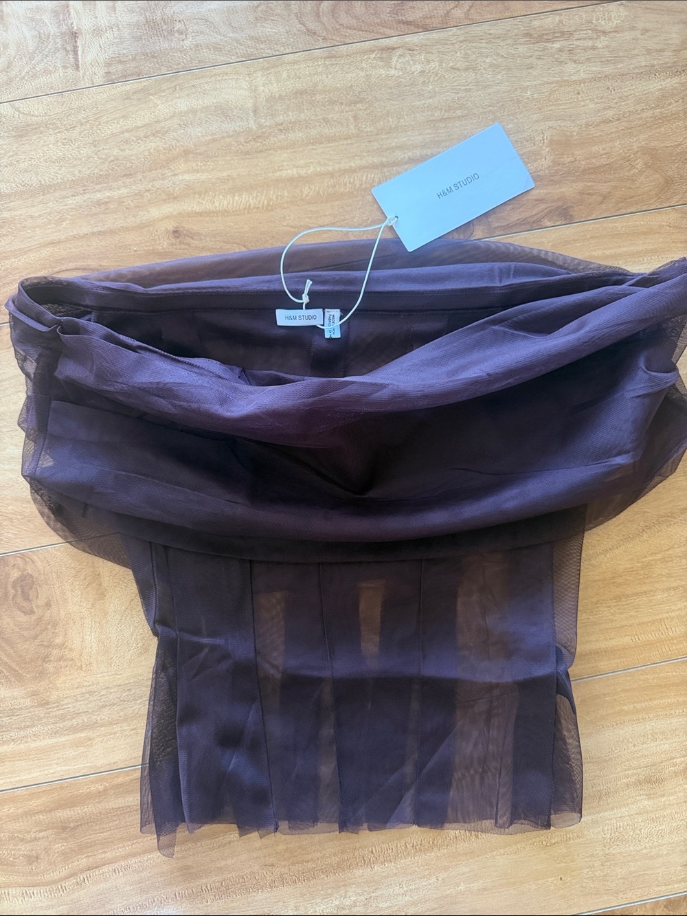 H&M Studio Brown Tulle Off-Shoulder Top